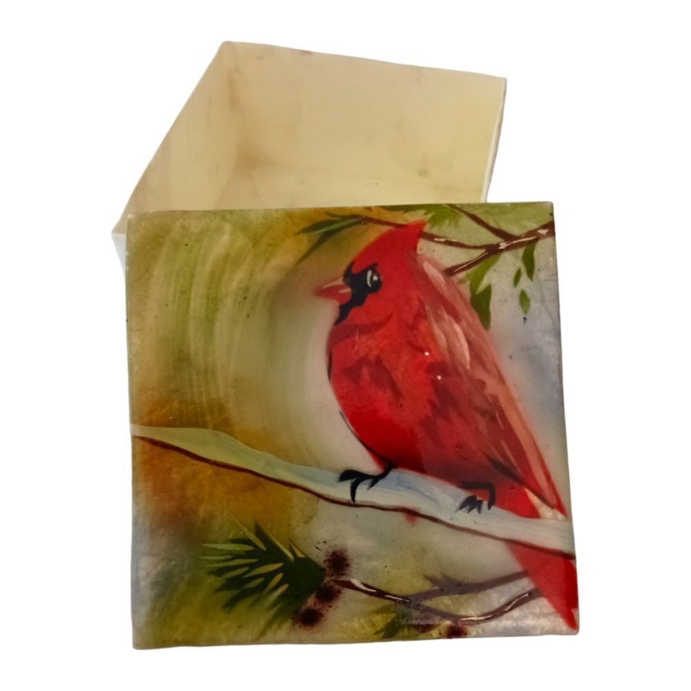 Capiz Shell Trinket Box Cardinal‎ Handpainted Jewelry Mother Of Pearl Jewelry